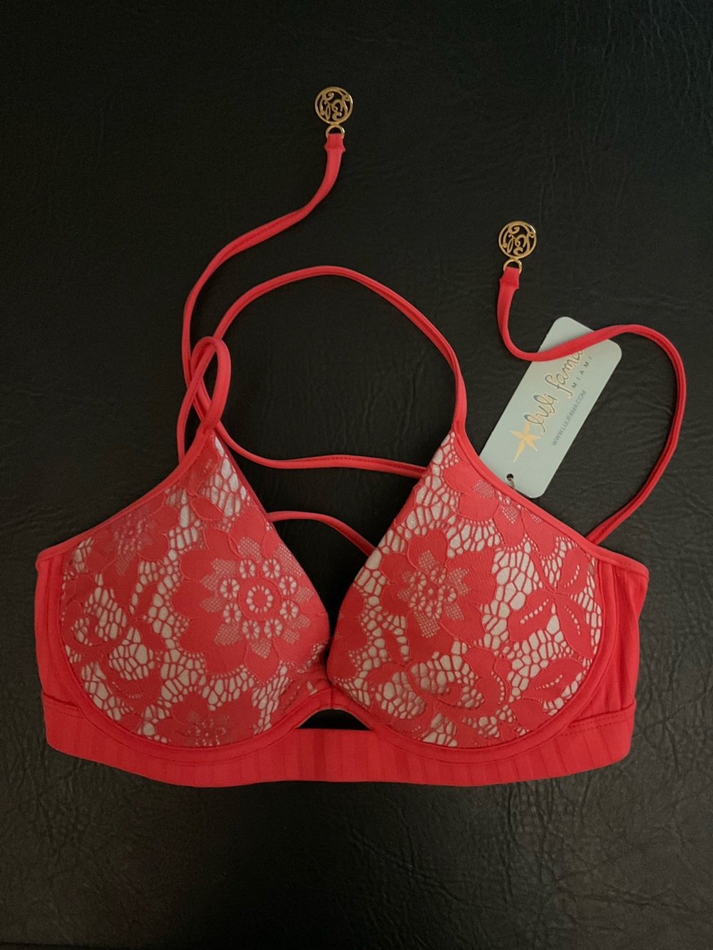 Luli Fama Corazon de Seda Underwire Corset Style Bikini Top Size Medium CoralRed